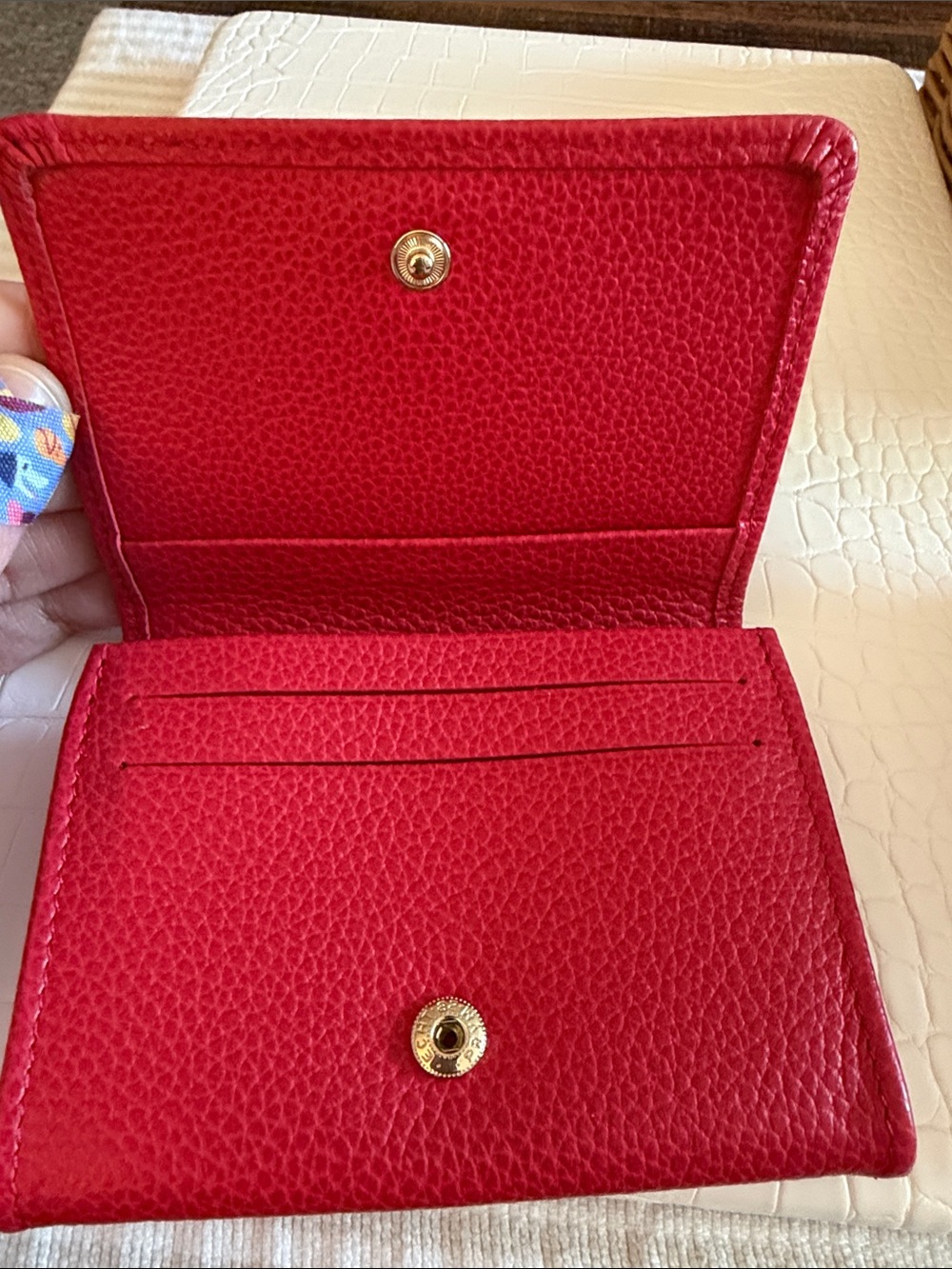 Longchamp Le Foulonné Red Pebbled Leather Card Case - Picture 2 of 6